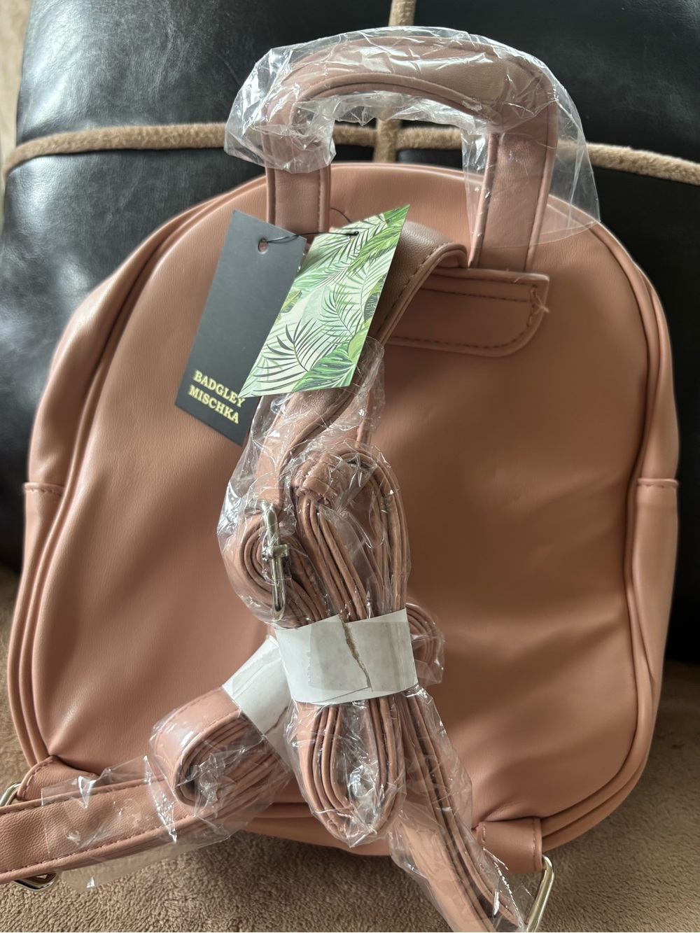 Badgley Mischka Quilted Mini Backpack in Dusty Pink with Silver Studs - Picture 2 of 6